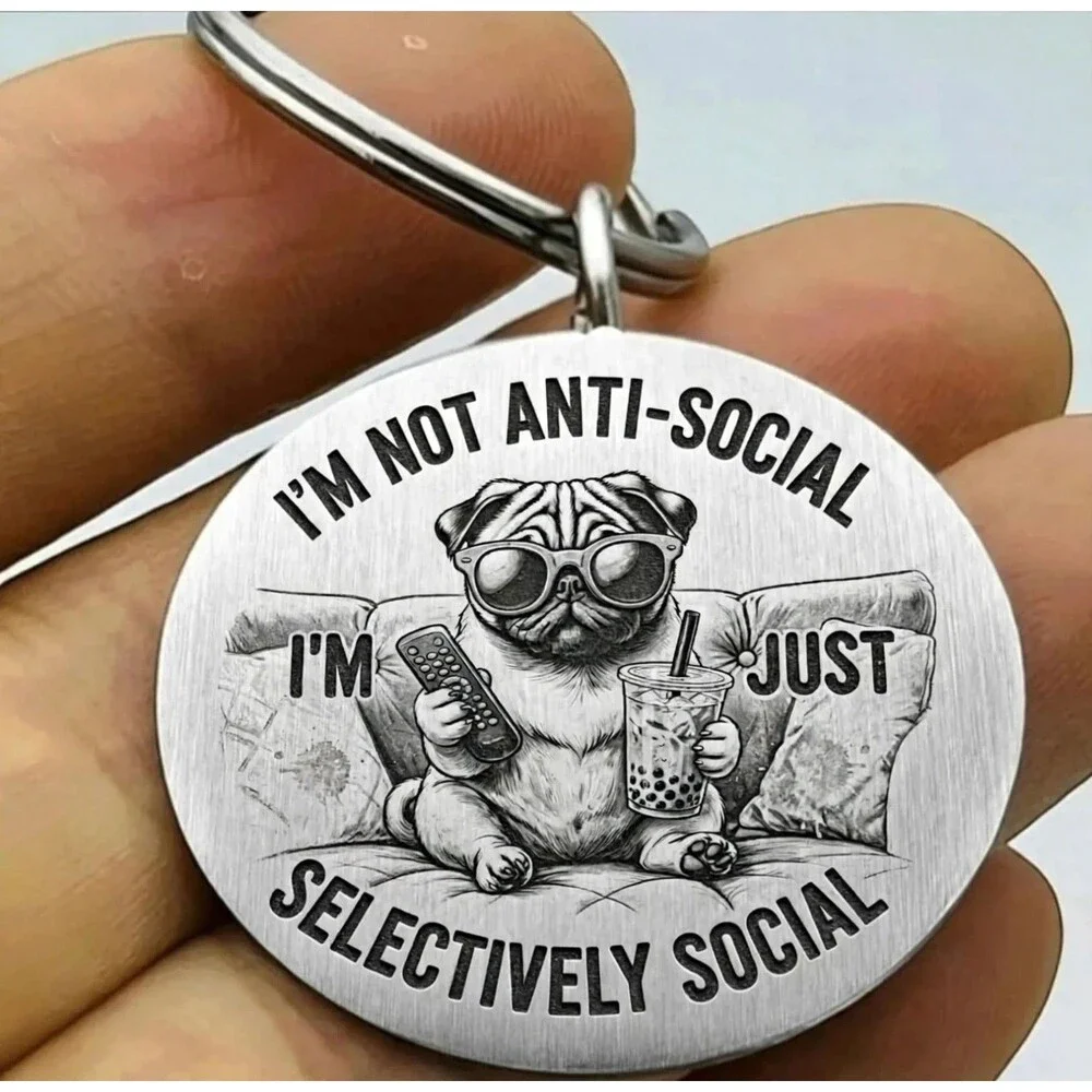 Dog Pet Animal Social Stainless Keychain Art Couch Cofffee Funny Joke Art TV